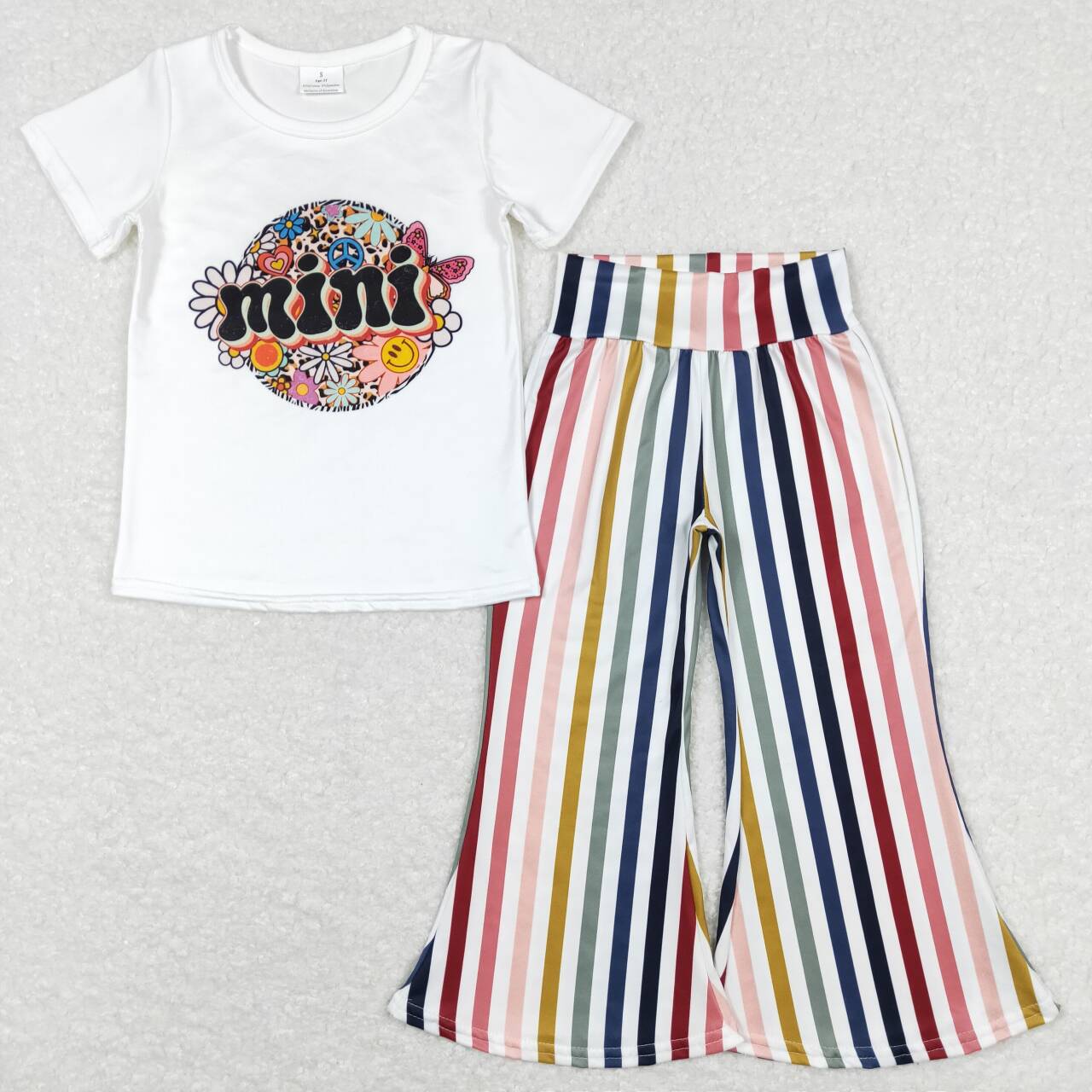 GSPO1114 Baby Girl Short Sleeves Mimi Floral Shirt Stripes Bell Pants Set
