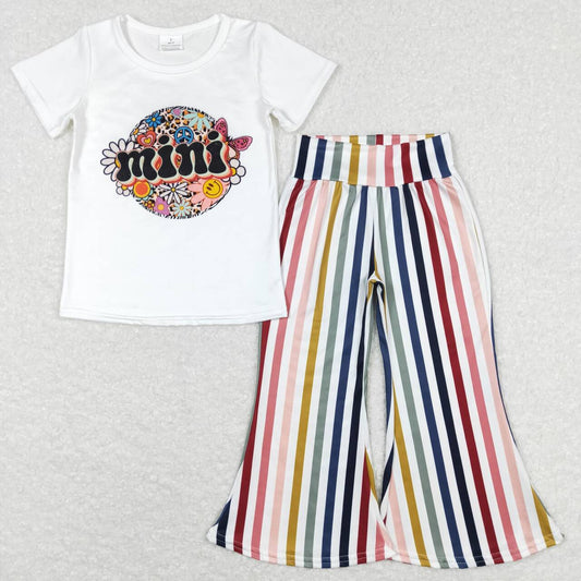 GSPO1114 Baby Girl Short Sleeves Mimi Floral Shirt Stripes Bell Pants Set