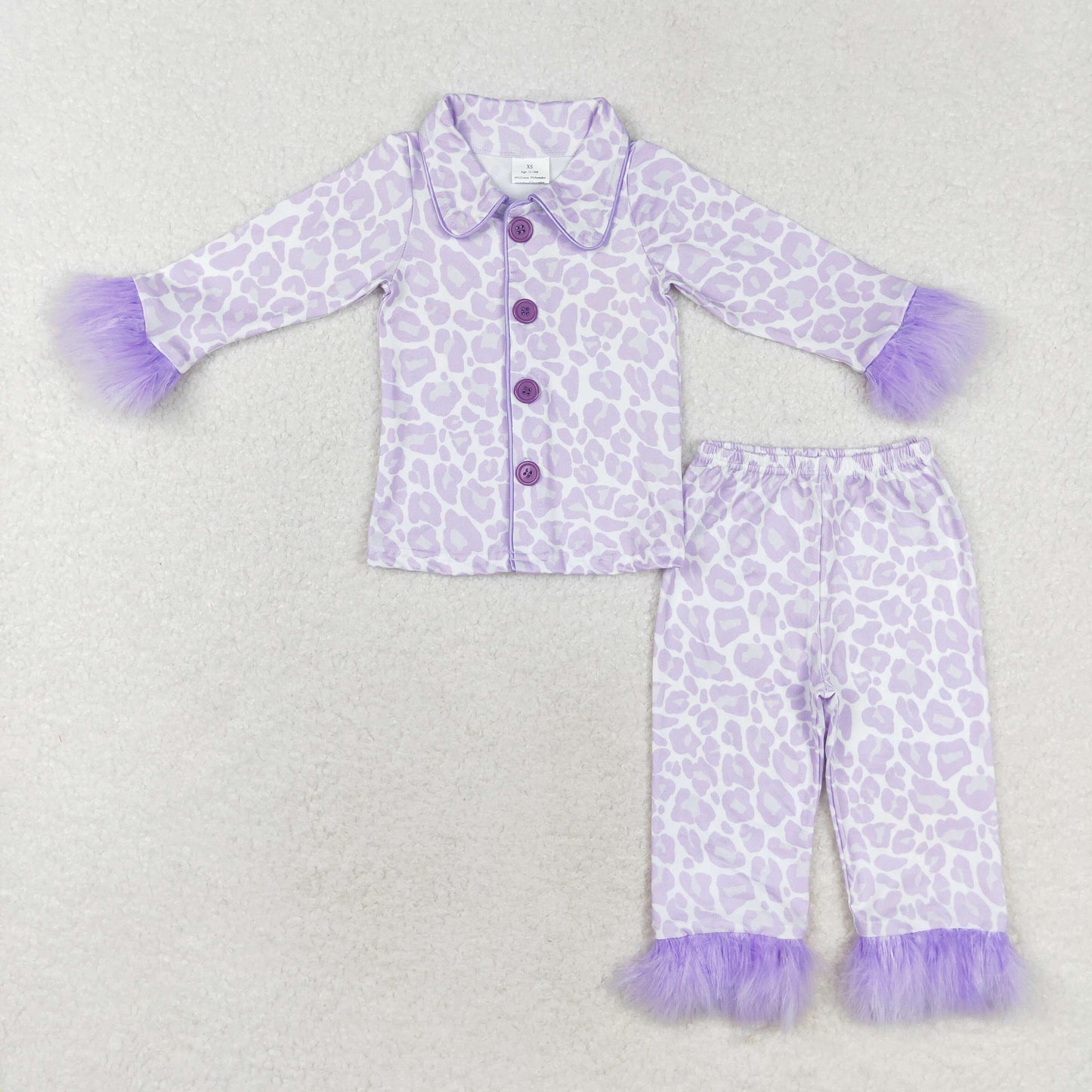 Baby Girls Lavender Leopard Buttons Top Pants Pajamas Clothes Set