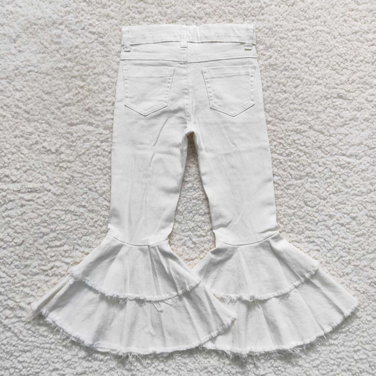 P0129 Baby Girl Kids White Double Lace Denim Pants Jeans