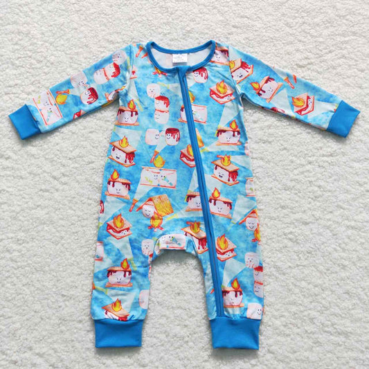 LR0617 Baby Boy Blue Zipper One Piece Romper