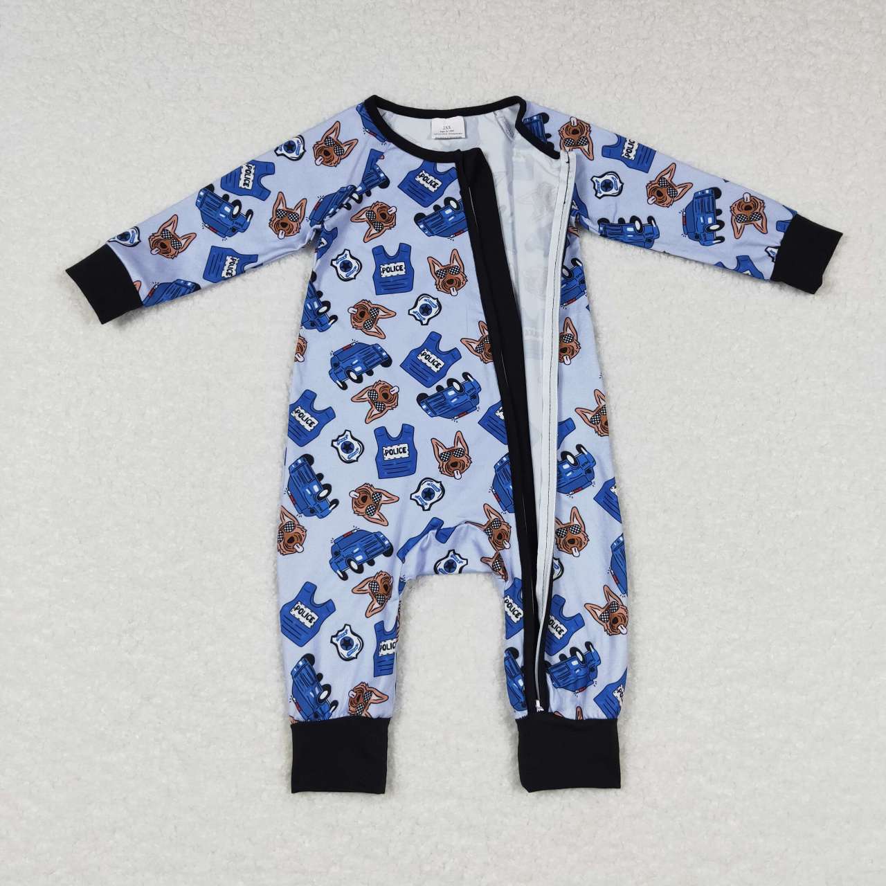 LR0736 Baby Boy Blue Long Sleeves Dogs Zipper One Piece Romper