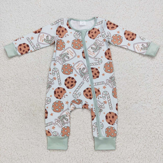 LR0631 Baby Boy Long Sleeves Christmas Candy Cookie One Piece Romper