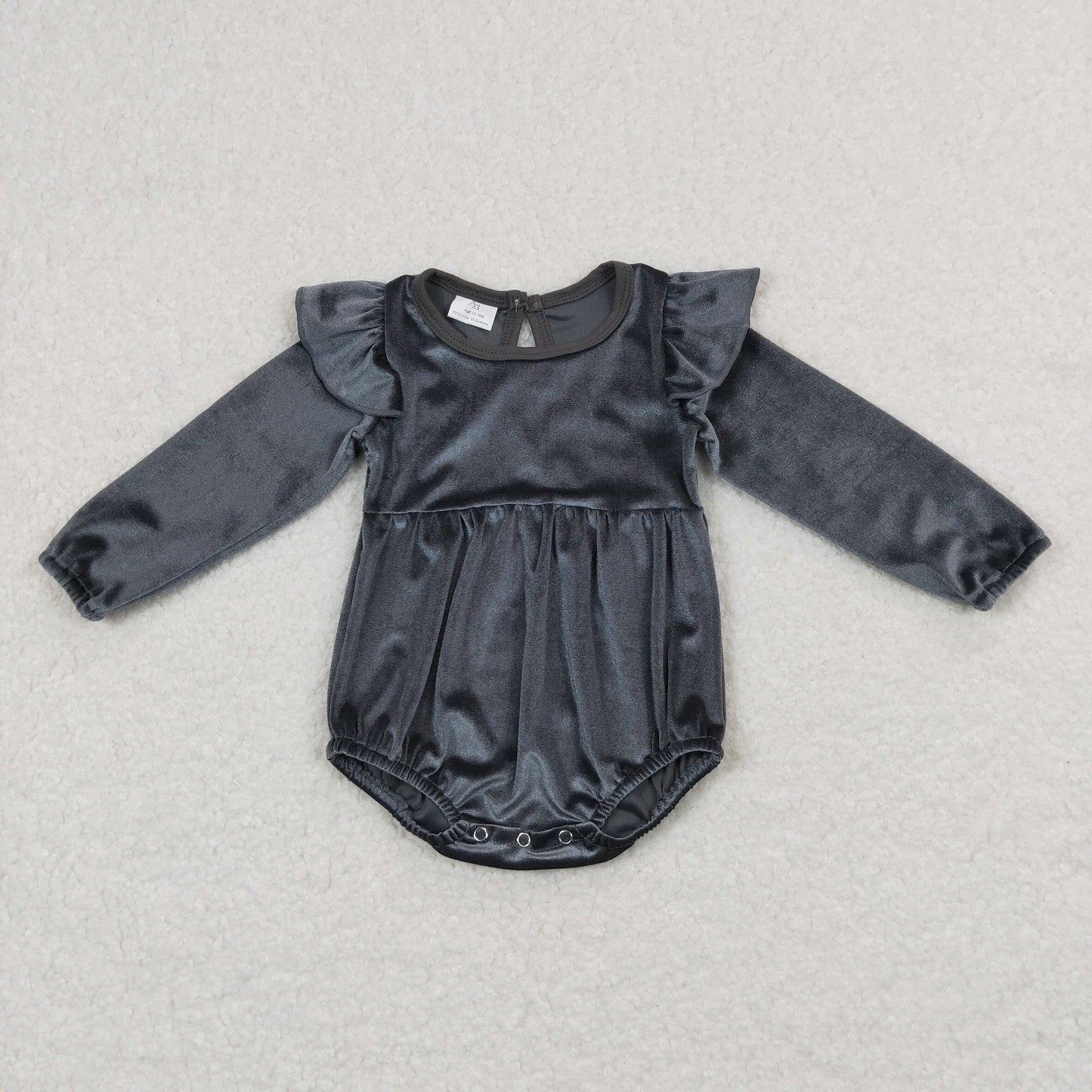 LR0685 Baby Girl Long Sleeves Grey Velvet One Piece Romper