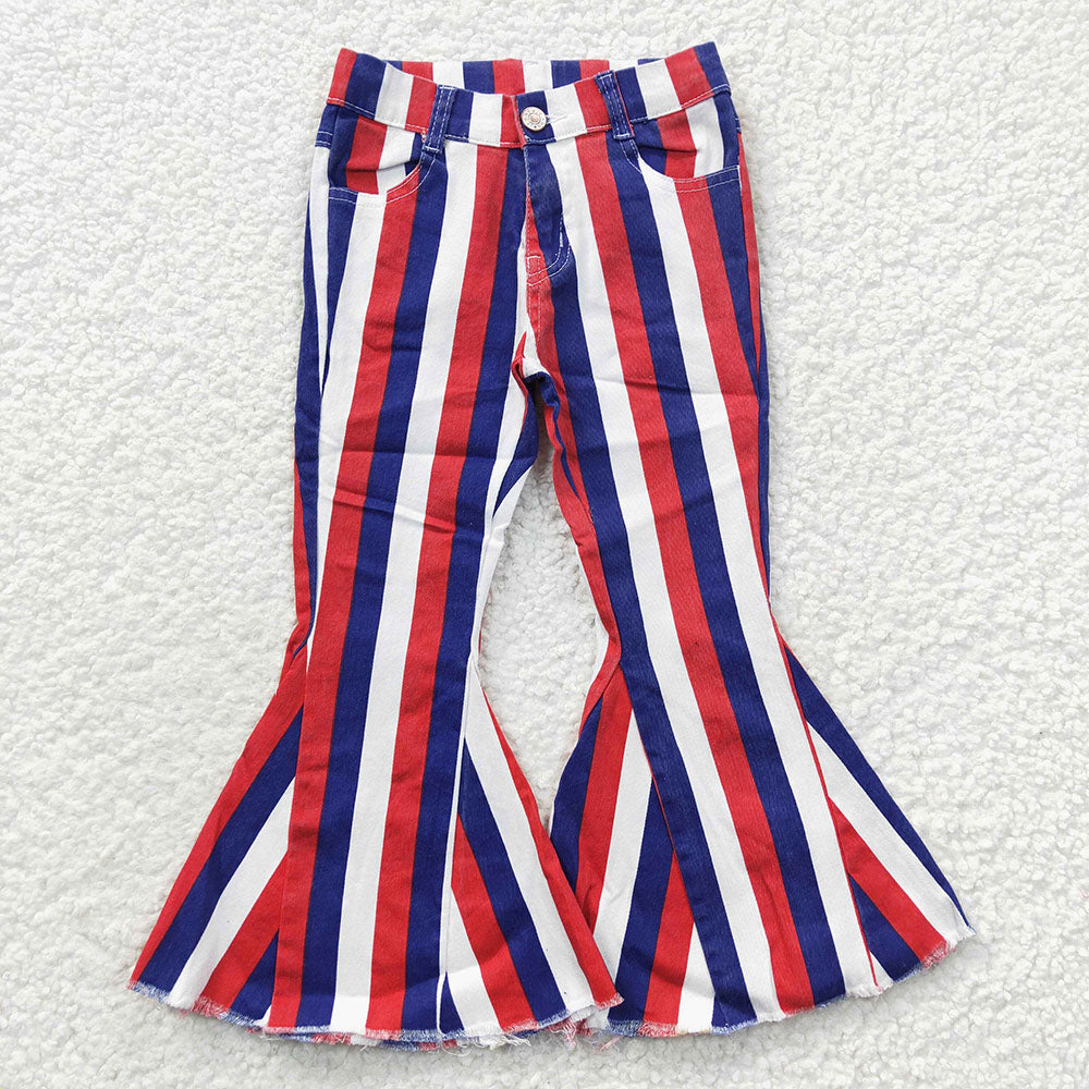 Baby Girl 4th Of July Stripes Denim Jeans Sibling Shorts Pants RTS