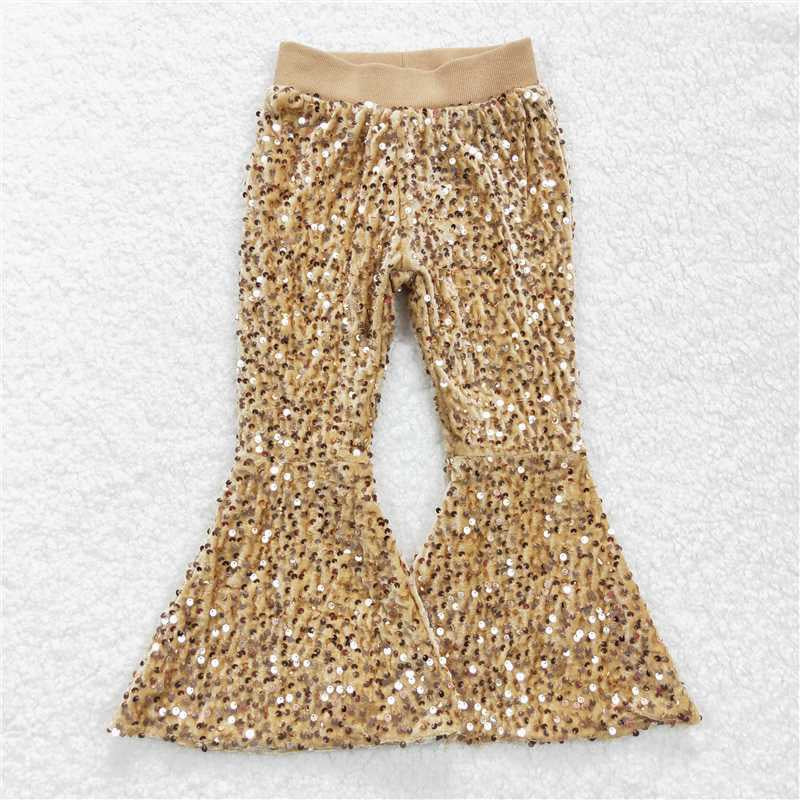 Sibling Baby Girls Kids Sequins Mardi Gras Bell Bottom Pants Clothes RTS