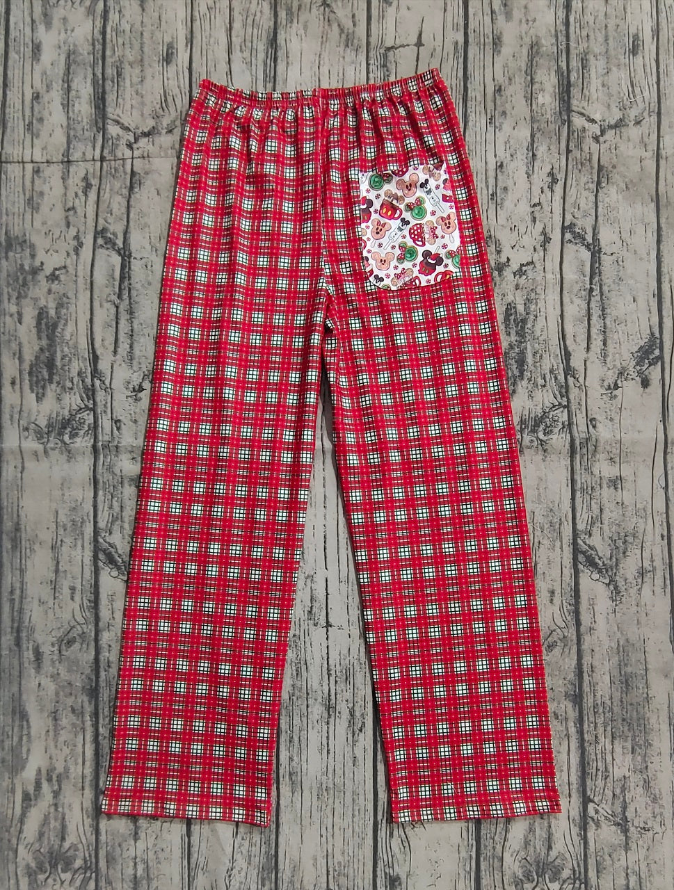 Adult Women Christmas Plaid Cartoon Pocket Pants Pajamas