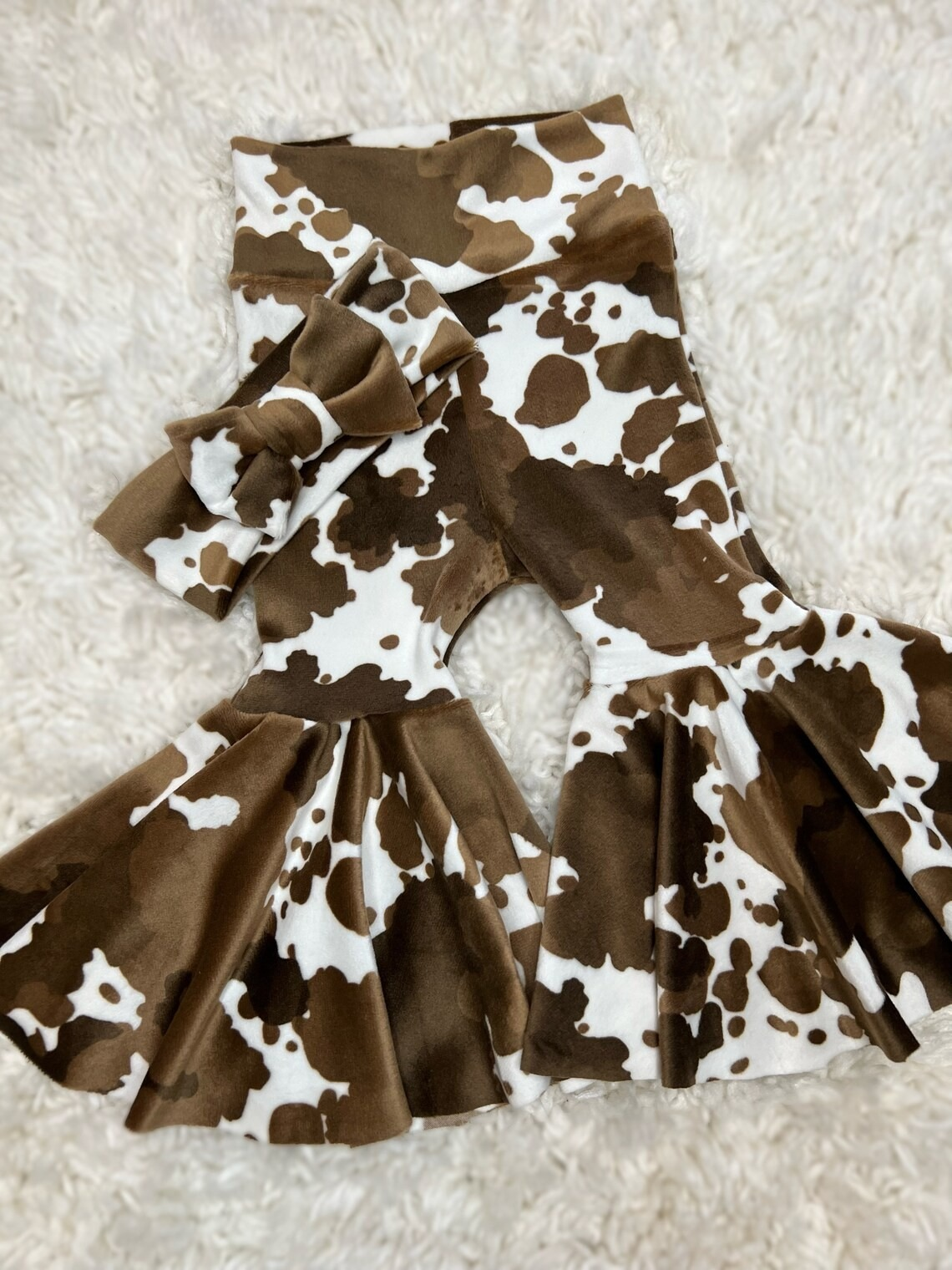 Pre-order Baby Girl Cow Print Western Bell Bottom Pants