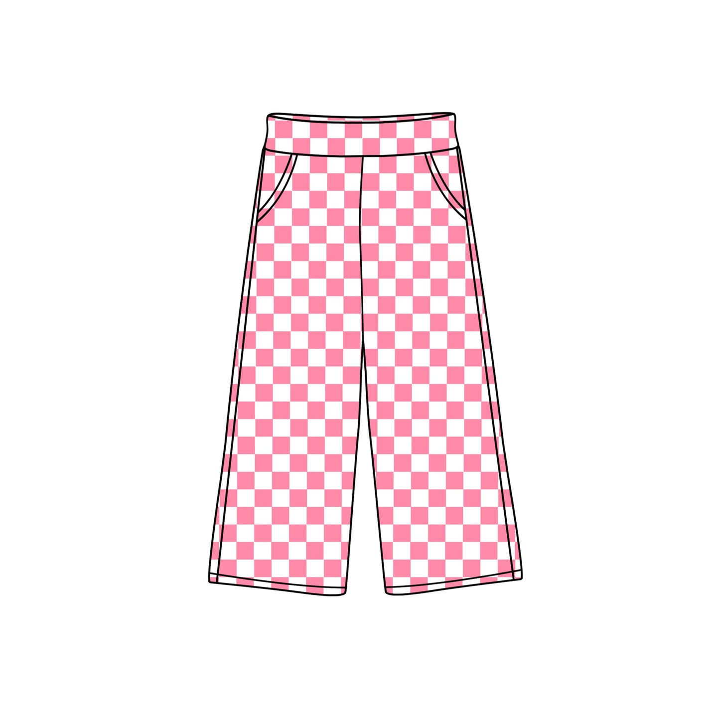 Pre-order Baby Girl Pink Checkered Bottoms Pockets Pants