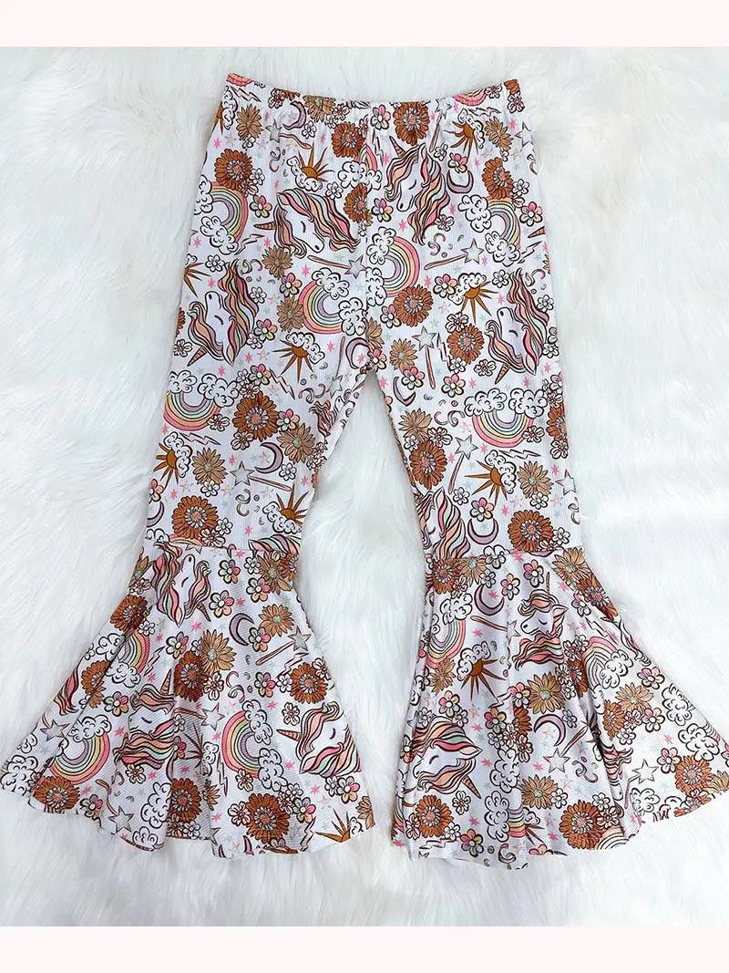 Pre-order Baby Girl Rainbow Flower Bell Bottom Pants