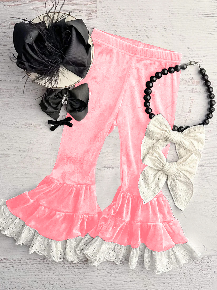 Preorder Baby Girl Pink Velvet Bell Bottom Pants