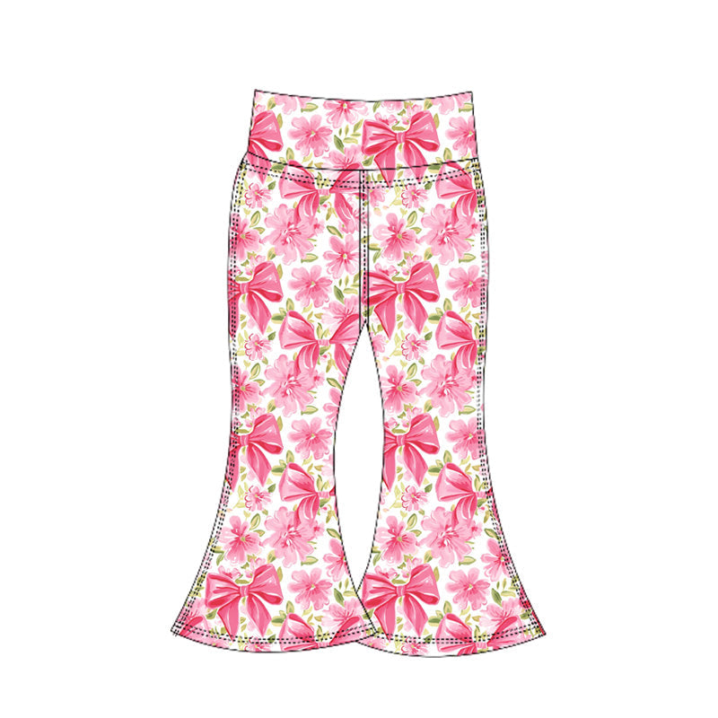 ( Moq 5 ) Preorder Baby Girl Flower Bows Yoga Active Pink Bell Pants