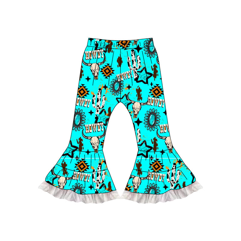 ( Moq 5 ) Preorder Baby Girl Western Cow Cactus Bell Pants