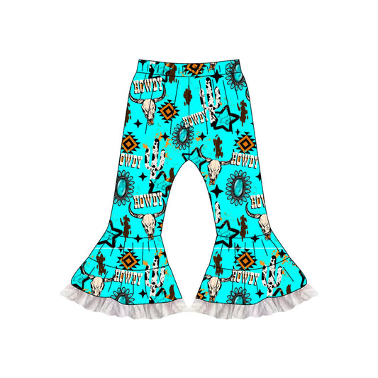 ( Moq 5 ) Preorder Baby Girl Western Cow Cactus Bell Pants