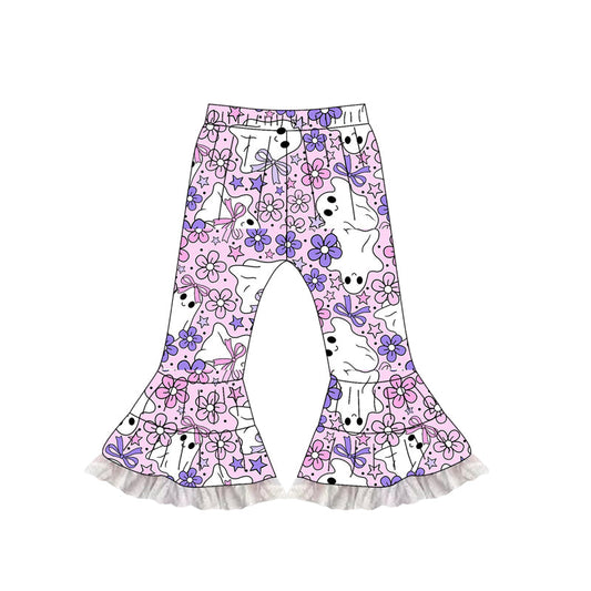 ( Moq 5 ) Preorder Baby Girl Flower Ghosts Halloween Purple Bell Pants