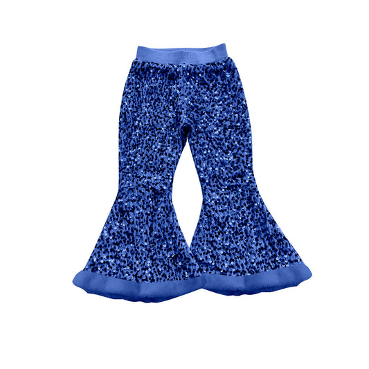 ( Moq 5 ) Preorder Baby Girl Blue Sequins Fur Bell Bottom Pants