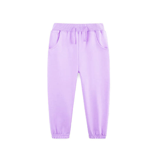 ( Moq 5 ) Preorder Girls Kids Purple Pockets Cotton Joggers Pants Bottoms