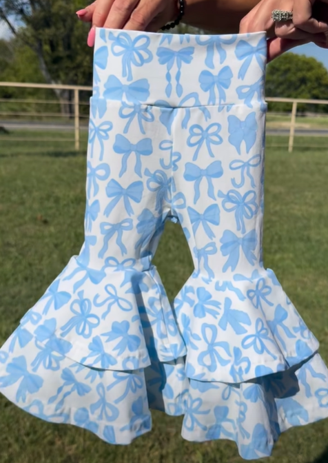 ( Moq 5 ) Preorder Girls Kids Blue Bows Ruffle Bell Pants Bottoms