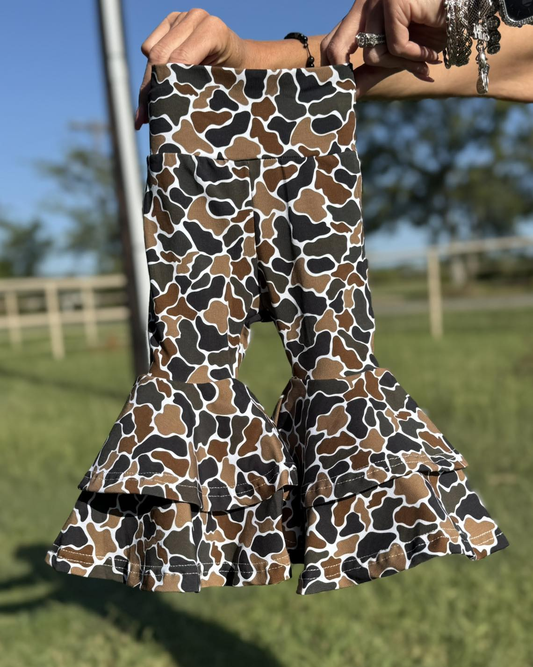 ( Moq 5 ) Preorder Girls Kids Brown Camo Ruffle Bell Pants Bottoms
