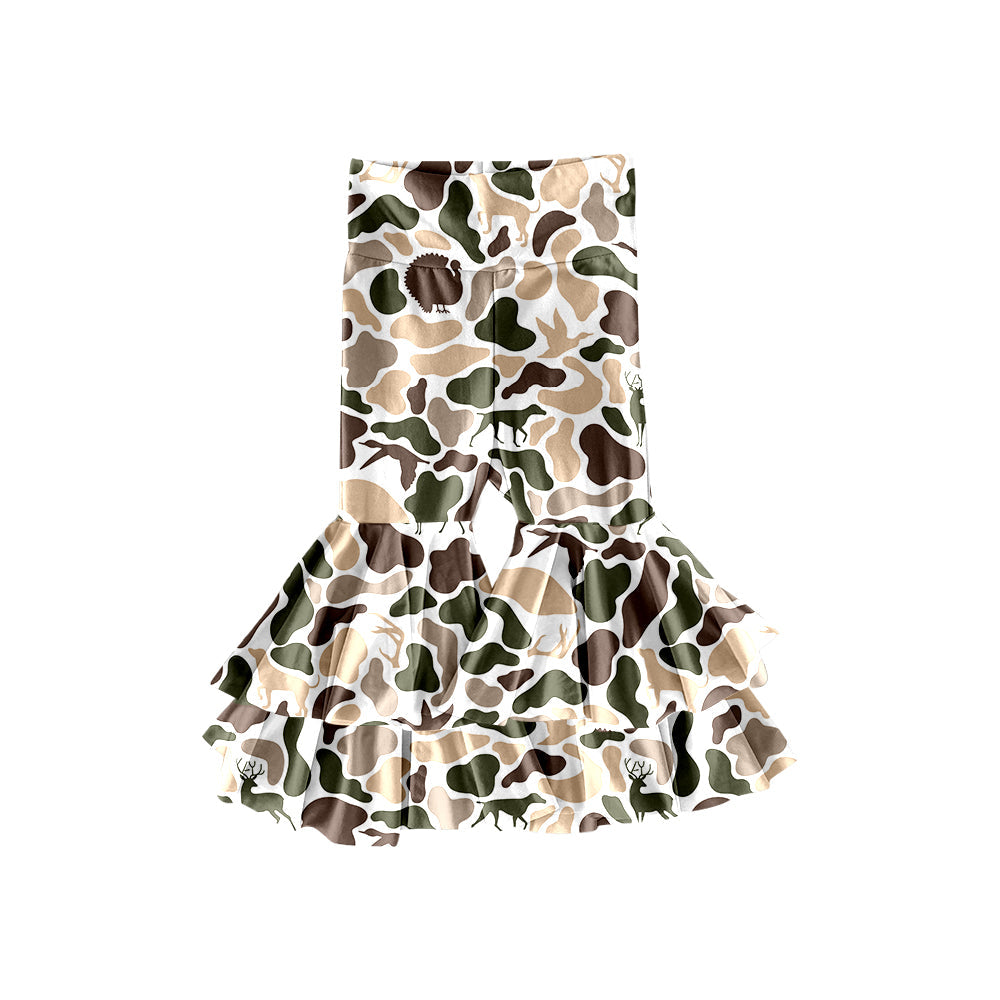 ( Moq 5 ) Preorder Girls Kids Ducks Dogs turkey Camo Ruffle Bell Pants Bottoms