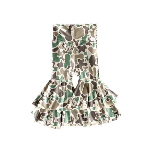 ( Moq 5 ) Preorder Girls Kids Deer Camo Green Ruffle Bell Pants Bottoms