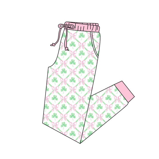 ( Moq 5 ) Preorder Adult Women Clovers Bows St Patrick Pockets Pants