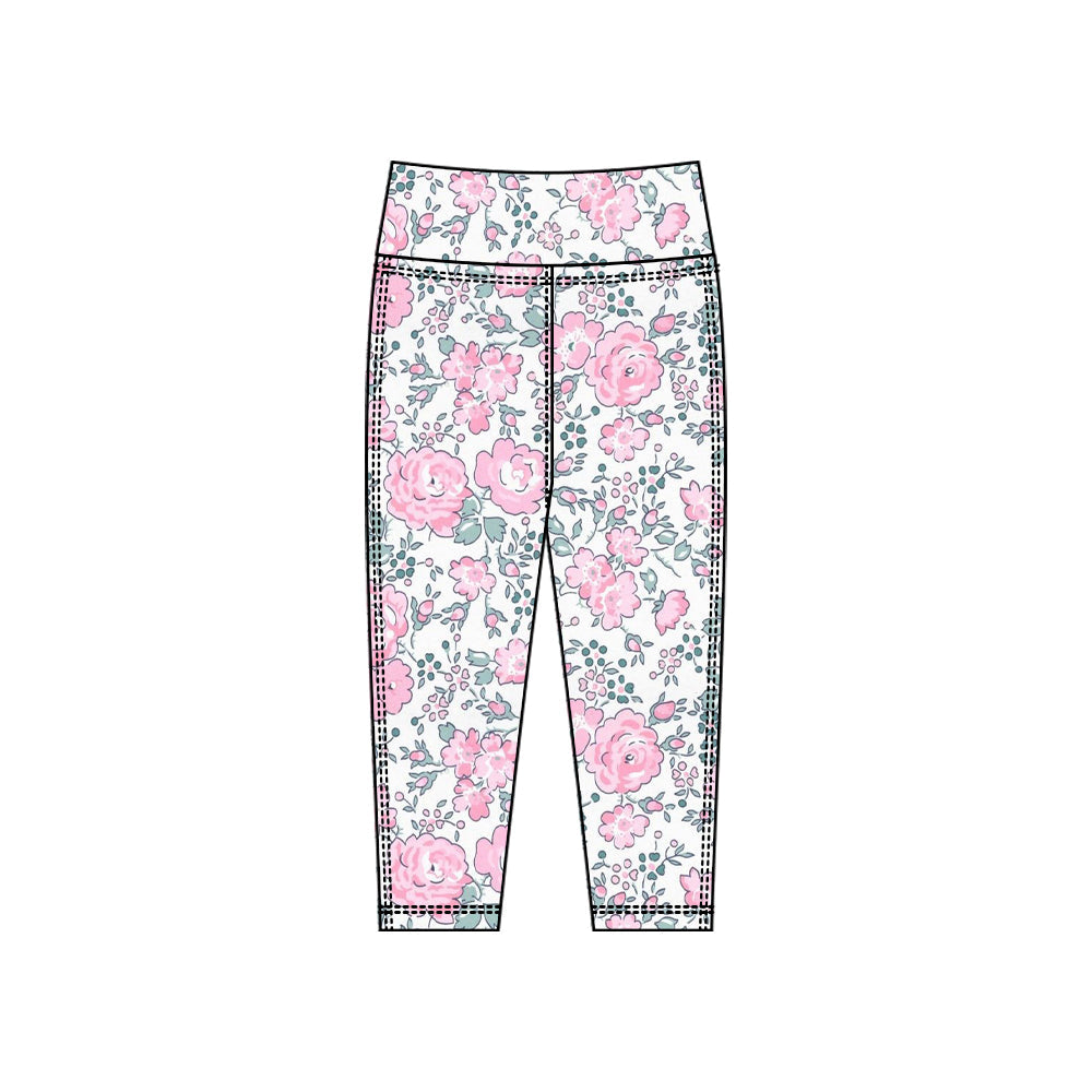 ( Moq 5 ) Preorder Baby Girls Pink Flower Yoga Active Leggings Pants Bottoms