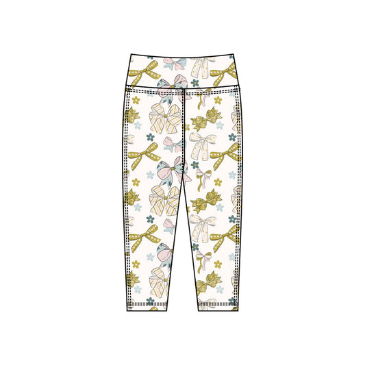 ( Moq 5 ) Preorder Baby Girls Bows Yoga Active Leggings Pants Bottoms