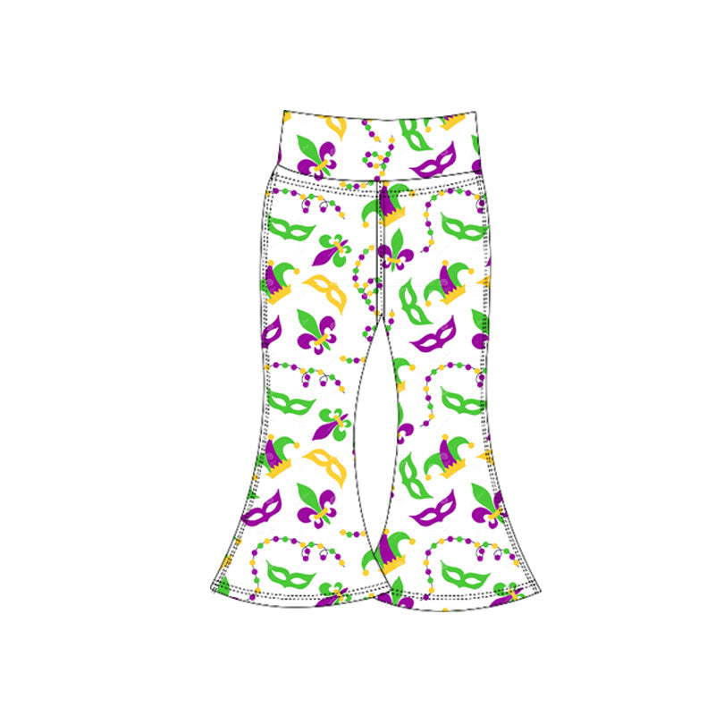 ( Moq 5 ) Preorder Baby Girls Anchors Masks Mardi Gras Yoga Active Bell Bottom Pants
