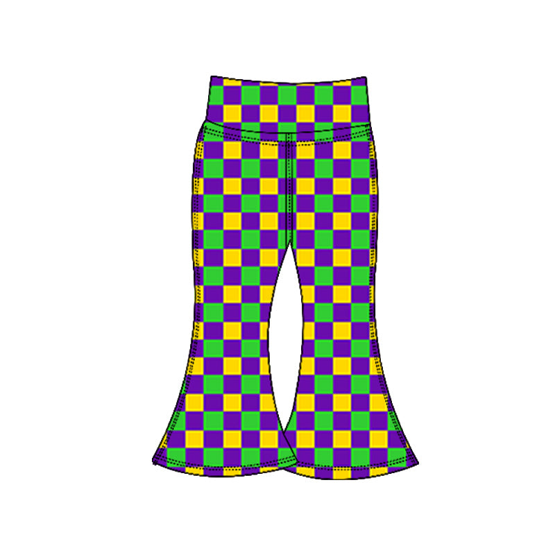 ( Moq 5 ) Preorder Baby Girls Mardi Gras Checked Yoga Bell Bottom Pants