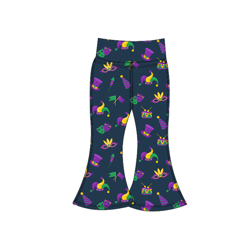 ( Moq 5 ) Preorder Baby Girls Mardi Gras Anchors Masks Yoga Active Bell Bottom Pants