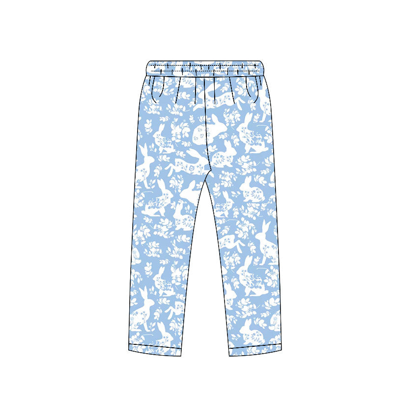 ( Moq 5 ) Preorder Baby Girls Blue Flower Rabbits Easter Legging Pants Bottoms
