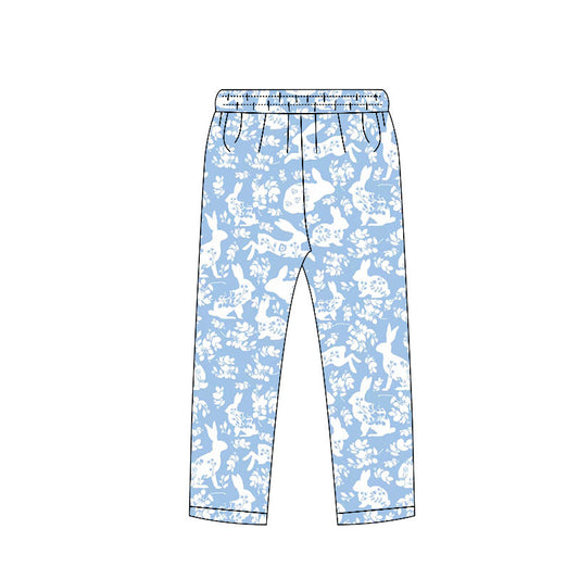 ( Moq 5 ) Preorder Baby Girls Blue Flower Rabbits Easter Legging Pants Bottoms