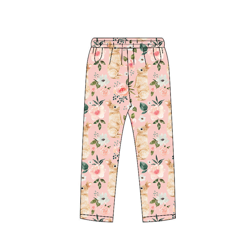 ( Moq 5 ) Preorder Baby Girls Rabbits Easter Flower Legging Pants Bottoms