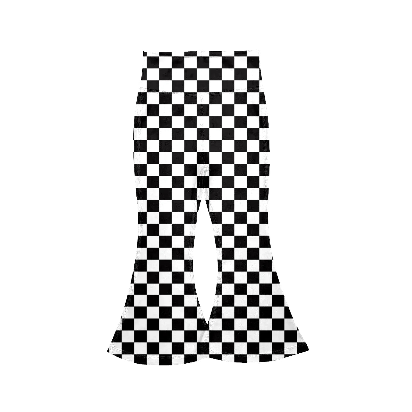 ( Moq 5 ) Preorder Baby Girls Kids Black Checked Yoga Bell Bottoms Pants
