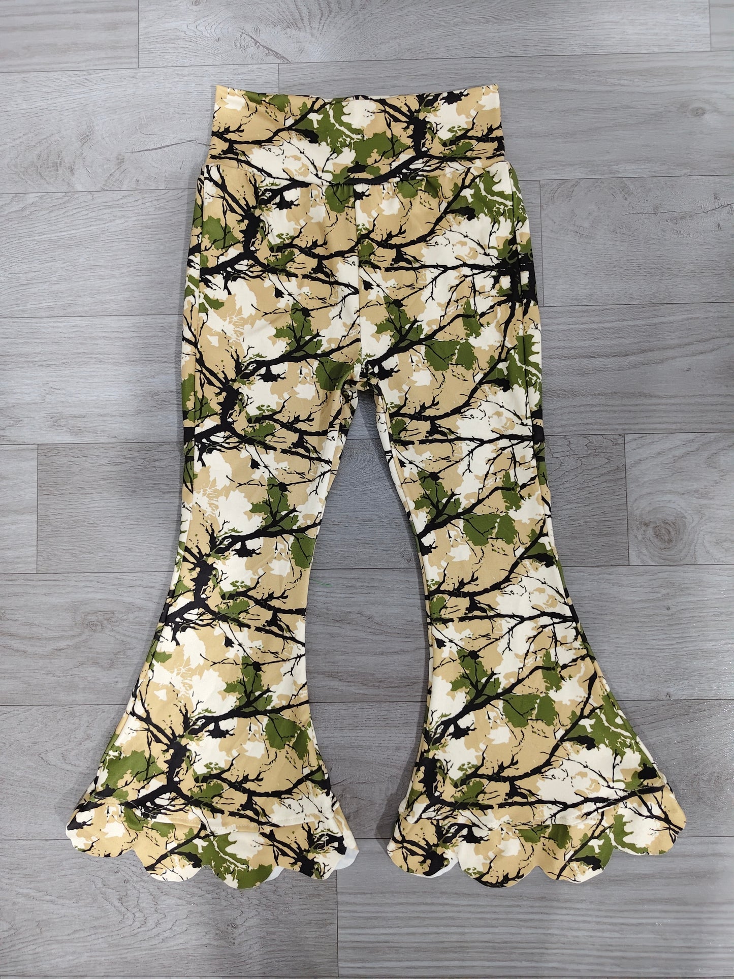 ( No moq ) Baby Girls Kids Leaves Scallop Pants Bottoms Southern Camo Clothes