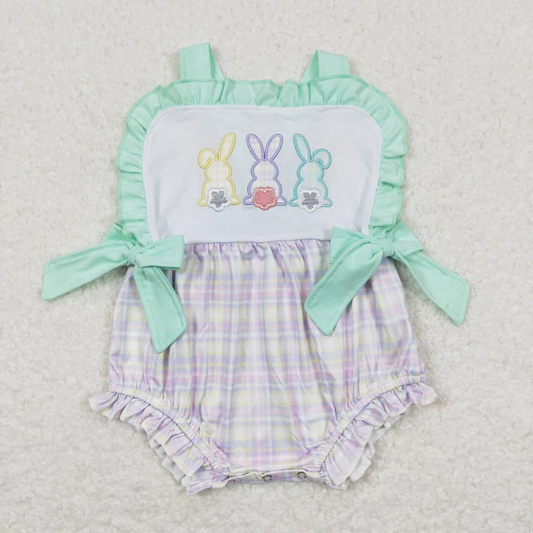 Baby Girl Easter Rabbits Plaid One Piece Romper
