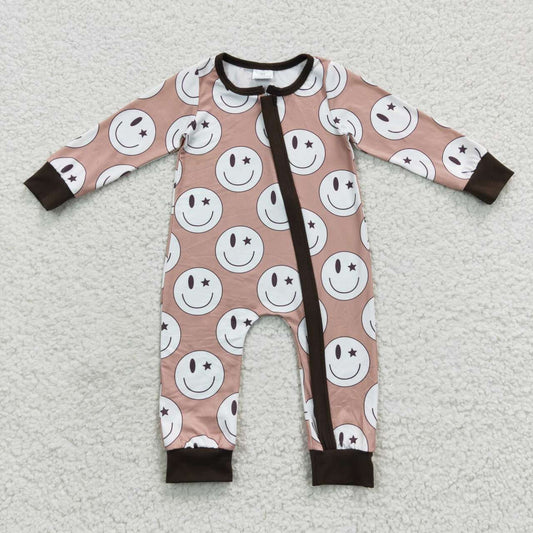 LR0332 Baby Boy Newborn Long Sleeves Zip Smile One Piece Romper