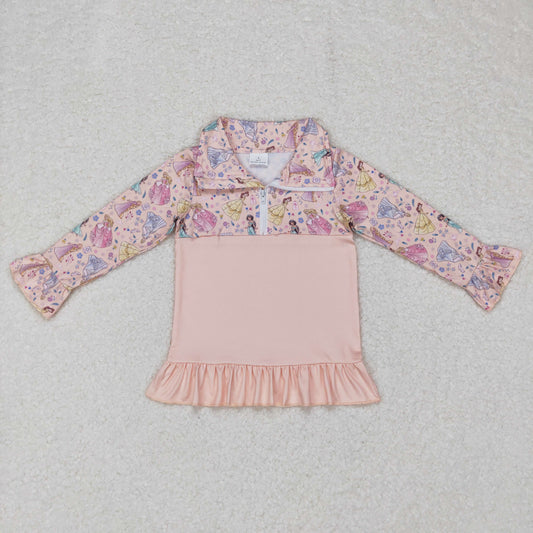 GT0297 Baby Girl Long Sleeves Princess Zipper Pullover