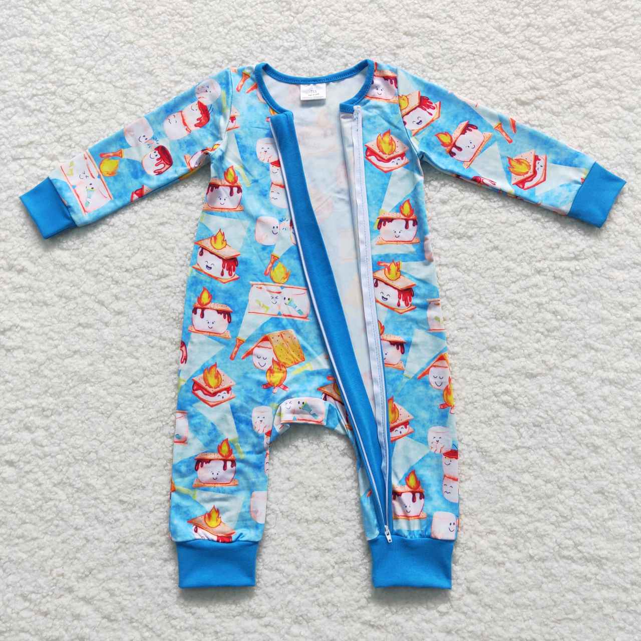 LR0617 Baby Boy Blue Zipper One Piece Romper