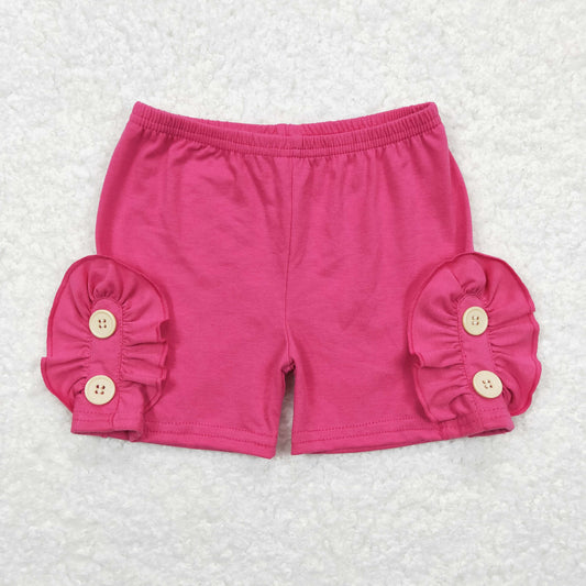 Baby Girl Dark Pink Cotton Ruffle Buttons Shorts