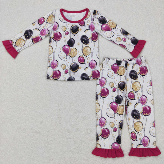 GLP0819 Baby Girl Long Sleeves Happy New Year Balloons Pants Pajamas Outfit