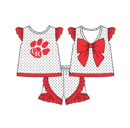 baby girl short sleeves dots red bow tops shorts team set