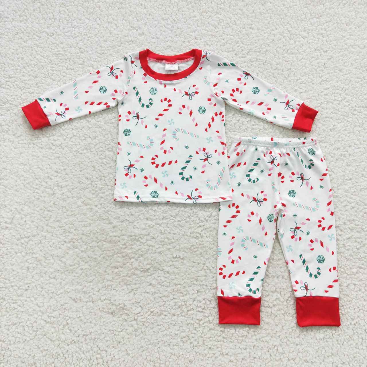 GLP0610 Baby Girl Christmas Candy Cane Long Sleeves Pants Outfit Pajamas