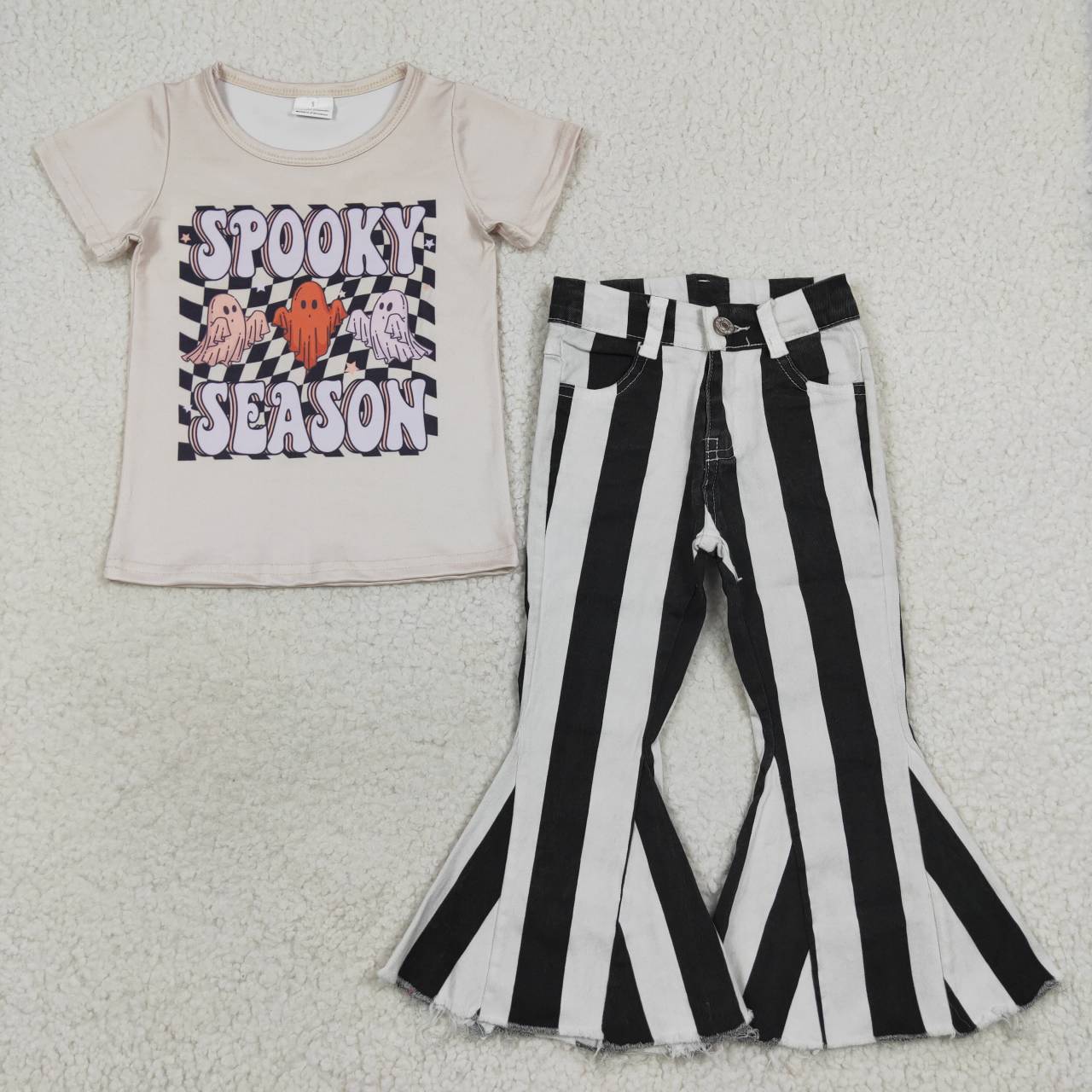 Baby Girl Halloween Spooky Ghost Shirt Stripes Denim Pants Jeans Outfit