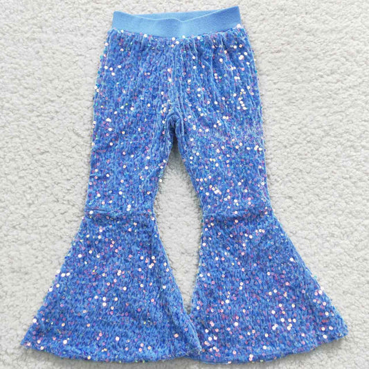 P0111 Baby Girl Blue Sequins Striped Pants