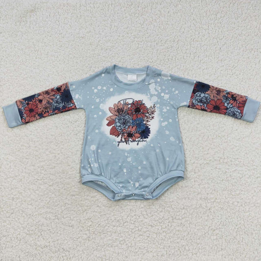 LR0389 Baby Girl Long Sleeves Floral Fall Romper