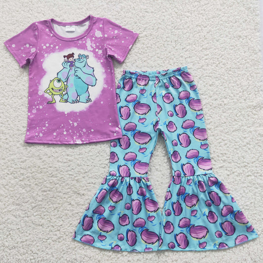 GSPO0731 Baby Girl Short Sleeves Shirt Bell Pants Outfit