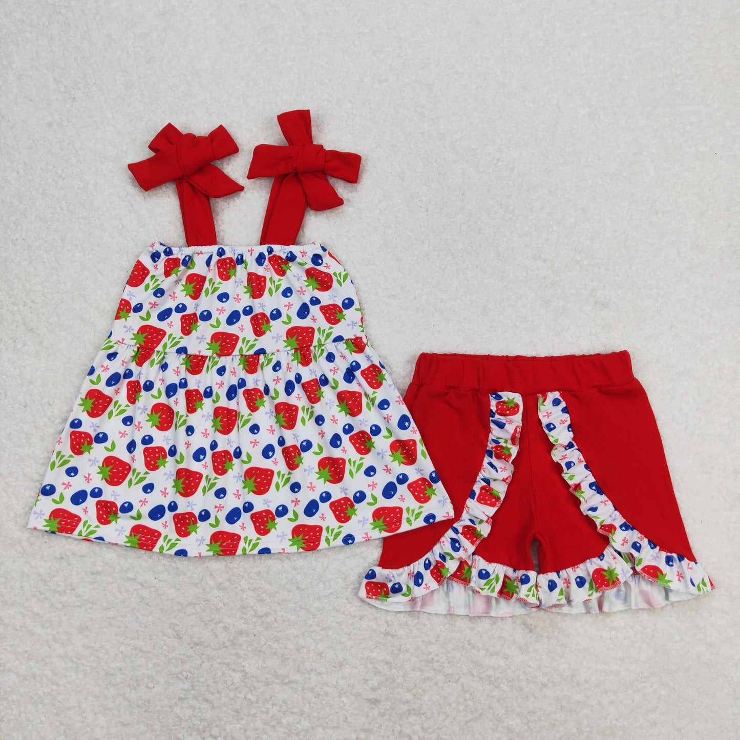 Baby Girl Strawberry Tunic Red Ruffle Shorts Summer Set