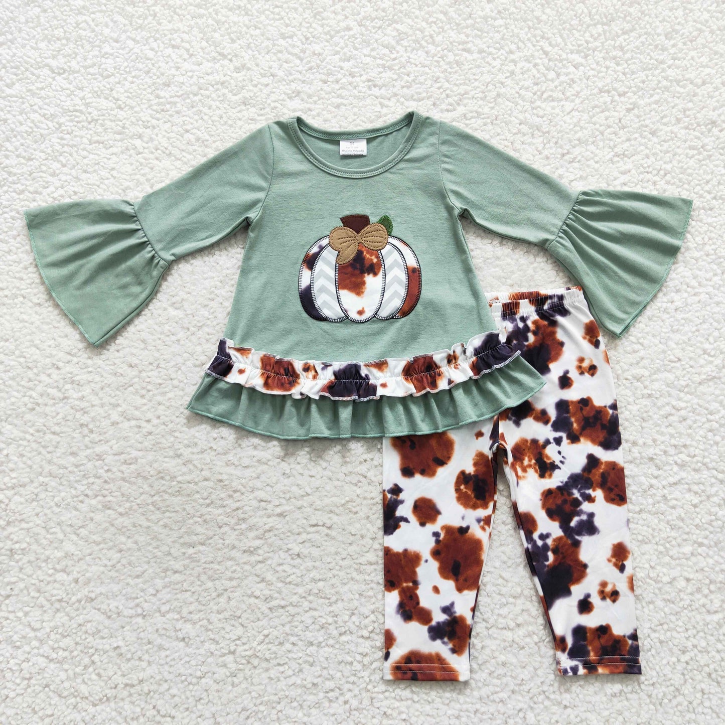 GLP0578 Baby Girl Long Sleeves Embroidery Pumpkin Cow Print Pants Outfit
